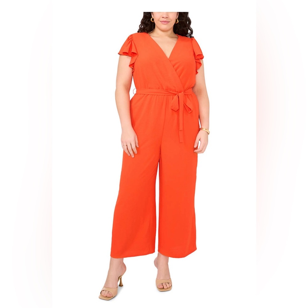 Vince Camuto Orange Flutter Sleeve Jumpsuit